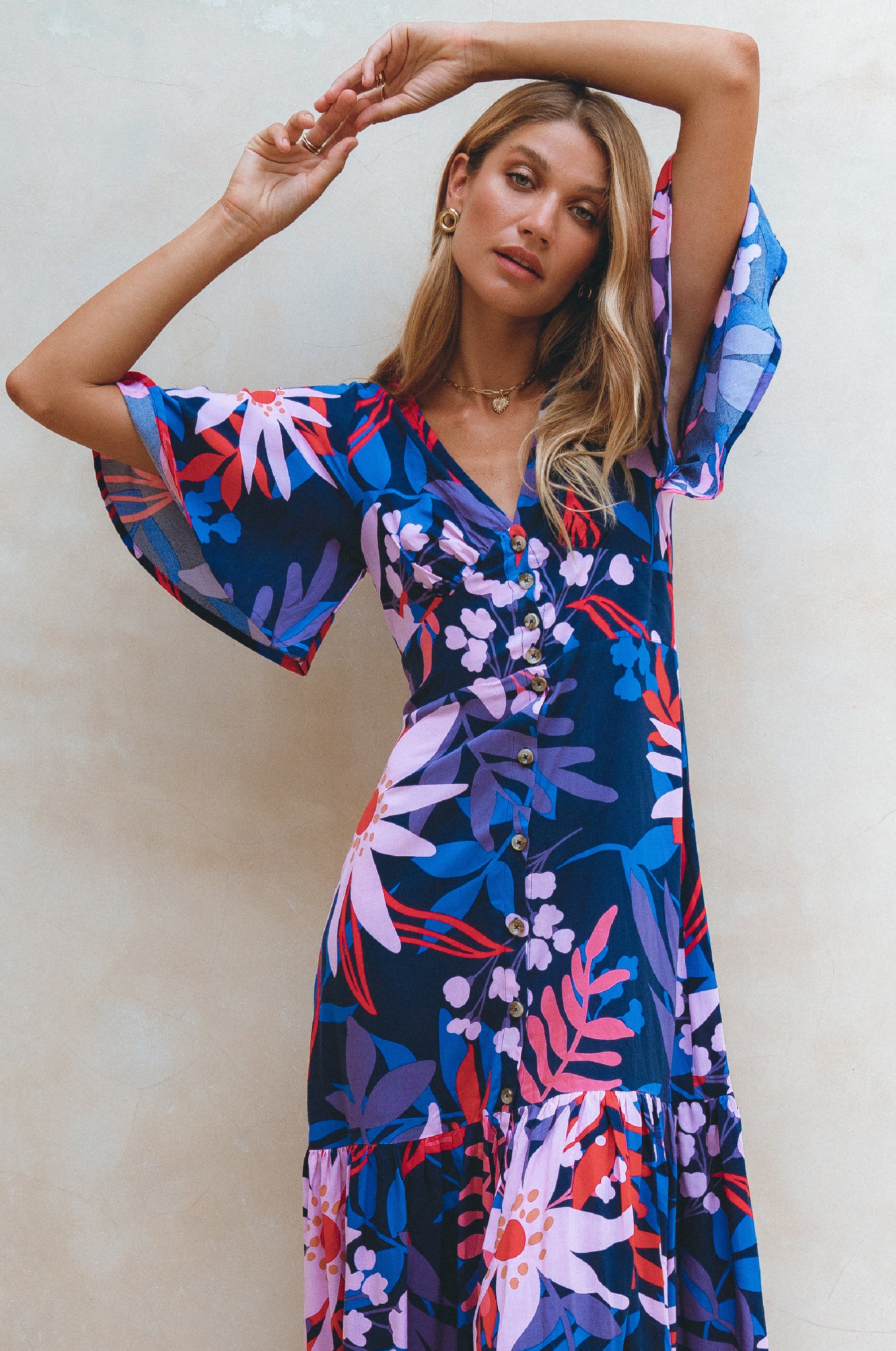 Donna Button Down Midi Dress - Tahiti