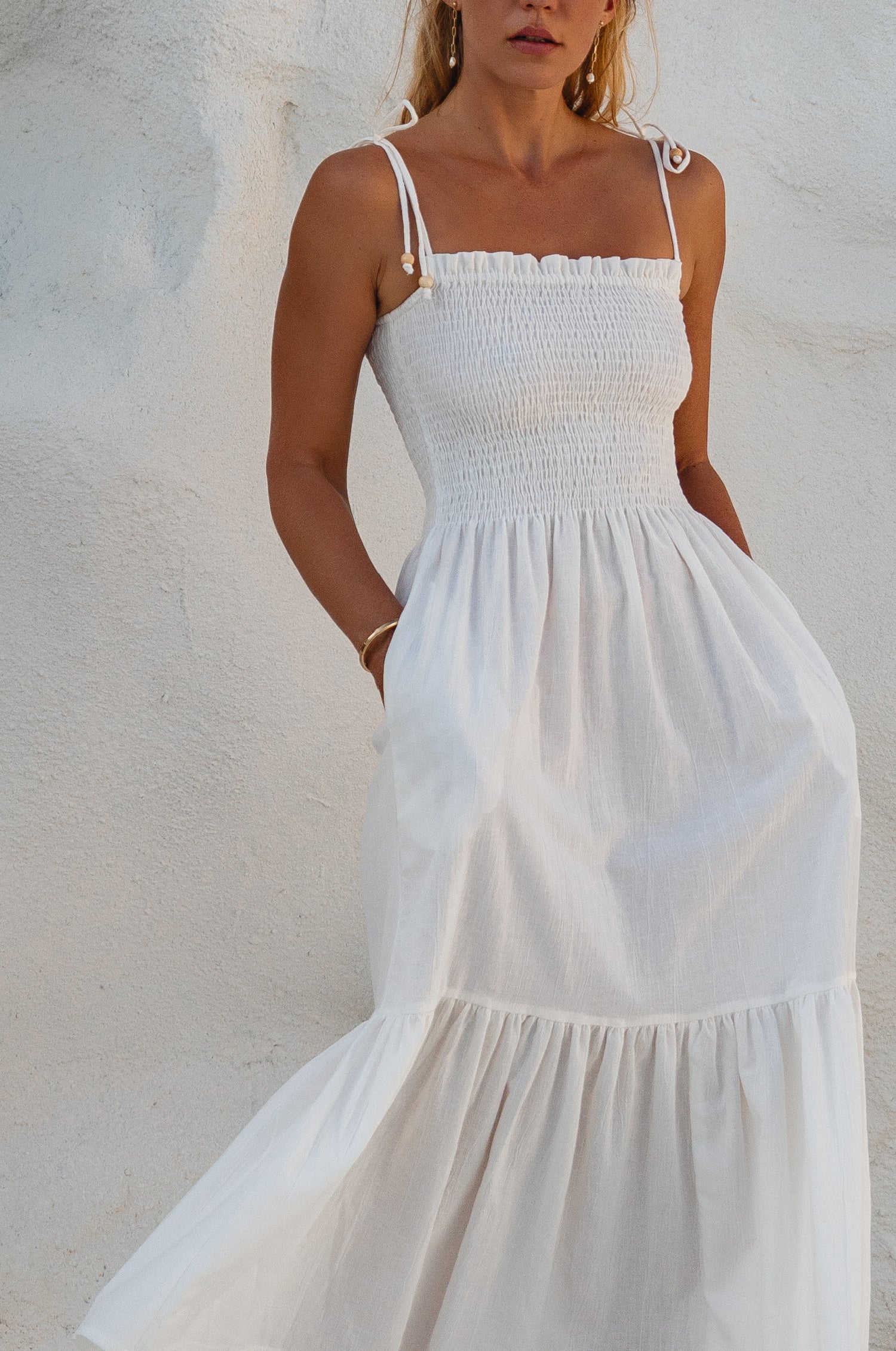 Paradiso Strappy Linen Midi Dress - Off White