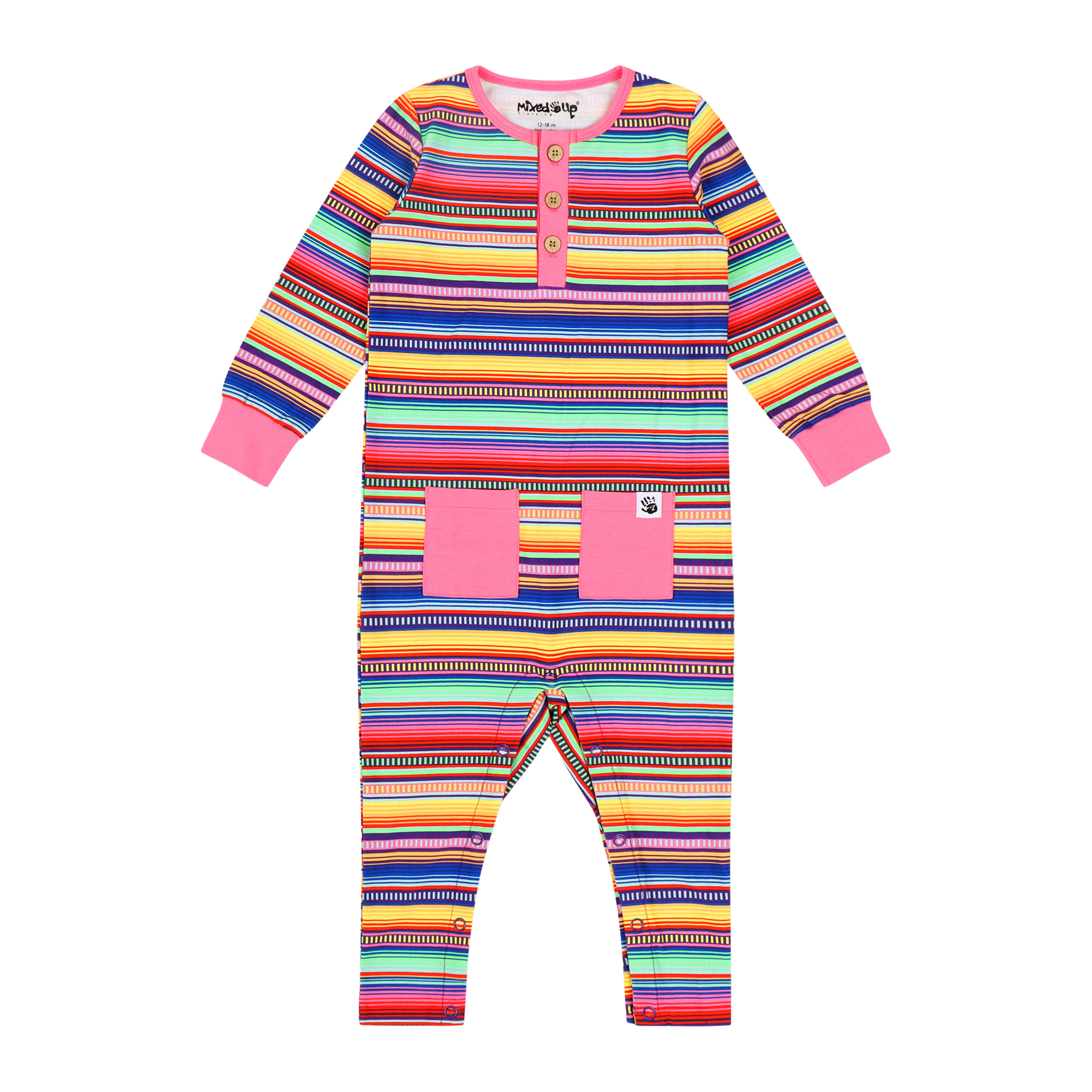 Mixed Up Clothing Baby Long Sleeve Button Front Romper Multicolor Stripe