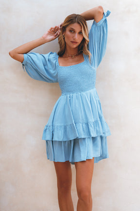 Cha-Cha Ruffle Mini Dress - Soft Blue