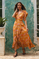 Carmen Wrap Maxi Dress - Golden Birds