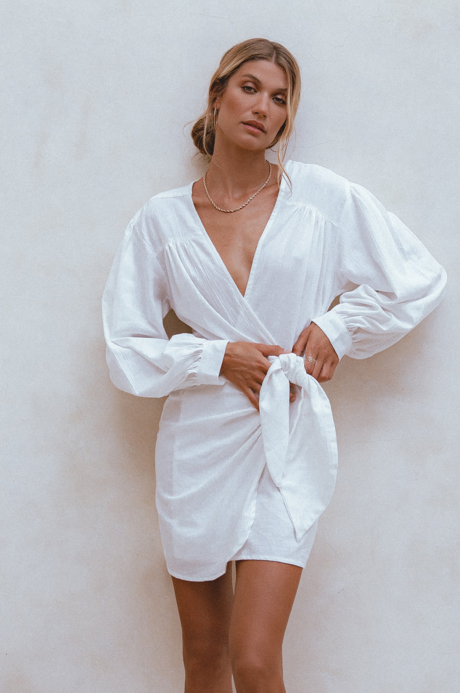 Ti Amo Linen Wrap Dress - White