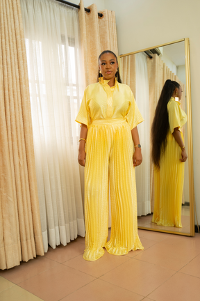 Yellow Boxy Blouse and Pleated Pants