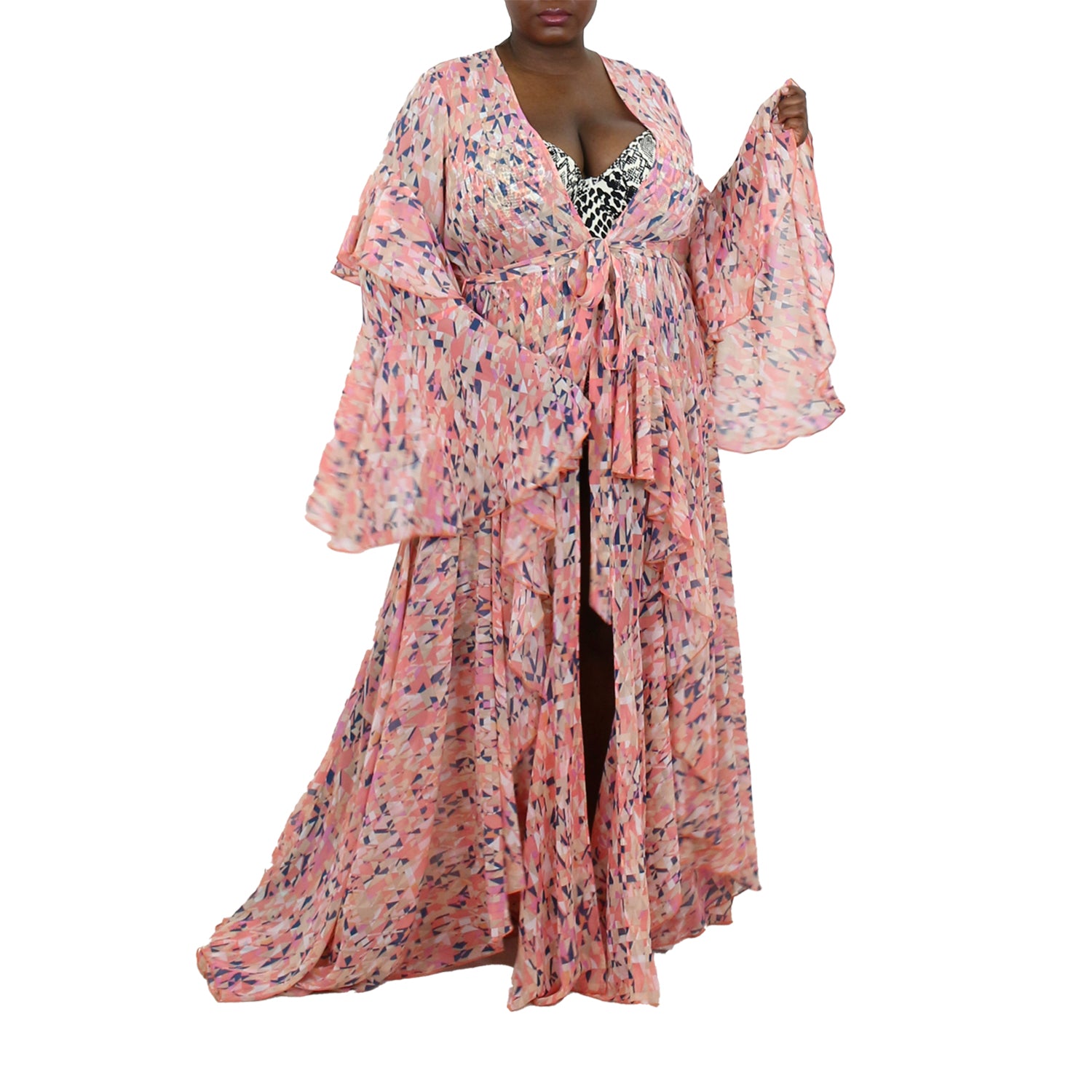 Korinne Deluxe Kaftan -Orange Diamond Print