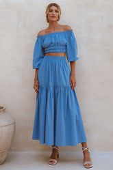 Annabelle Boho Linen Maxi Skirt - Azure