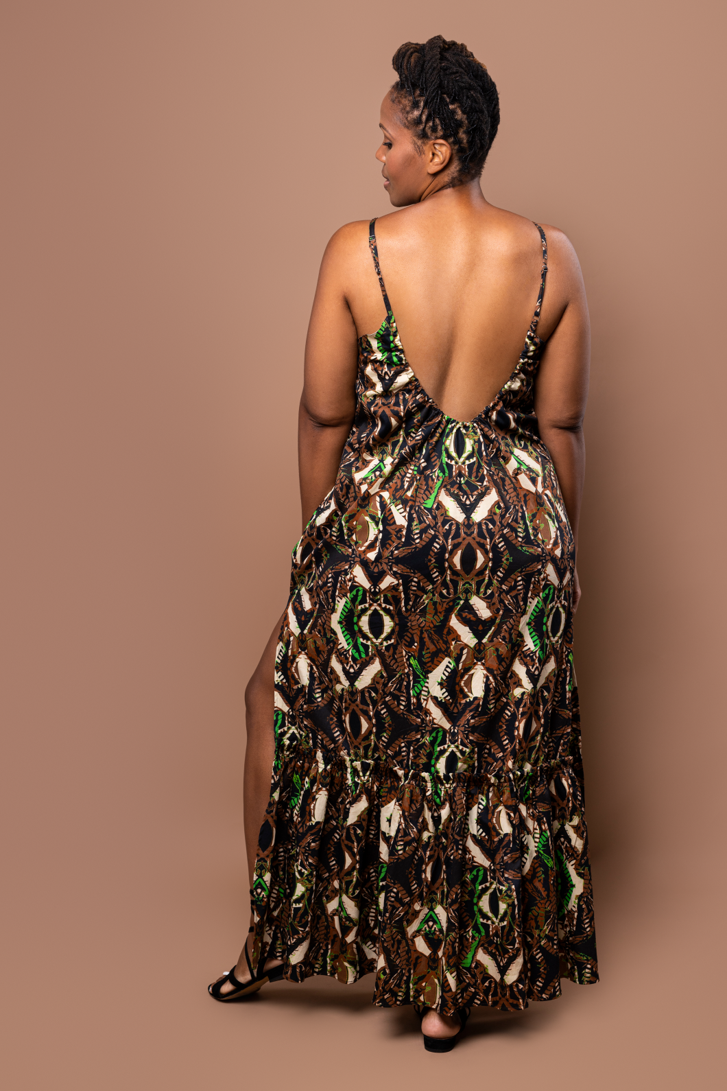 Coreen Cotton Strappy Maxi Dress in Penny Lime Brown