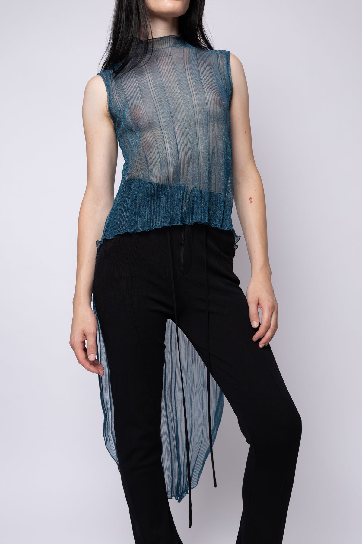 Sheer Knit Flare Back Top