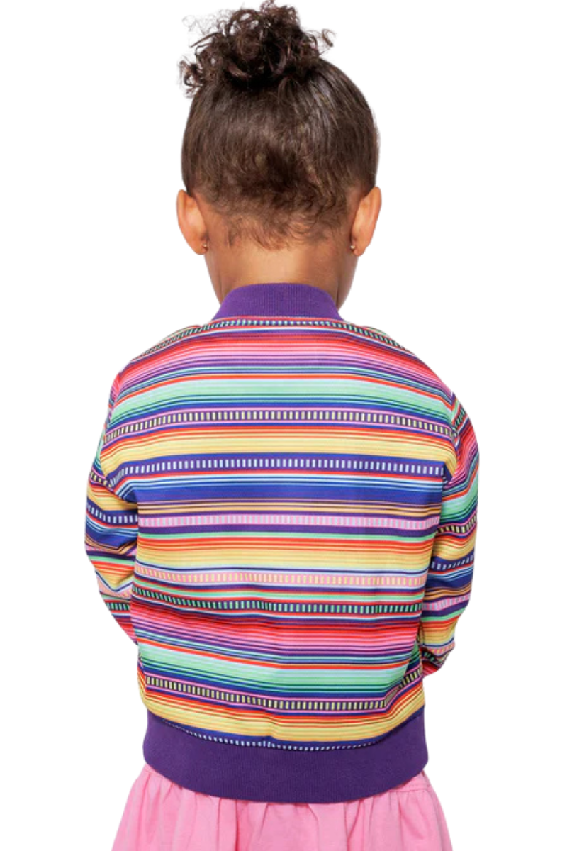 Kids Reversible Zip up Lightweight Bomber Jacket - Purple Multicolor Stripe