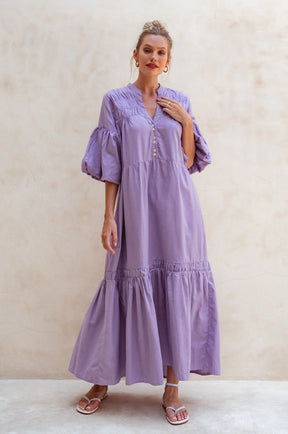 Oleana Puff Sleeve Maxi Dress - Lavender