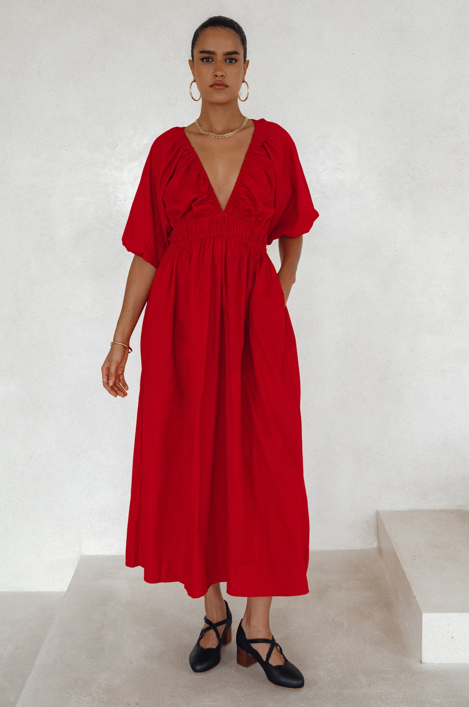 Kezas Cotton Maxi Dress - Red