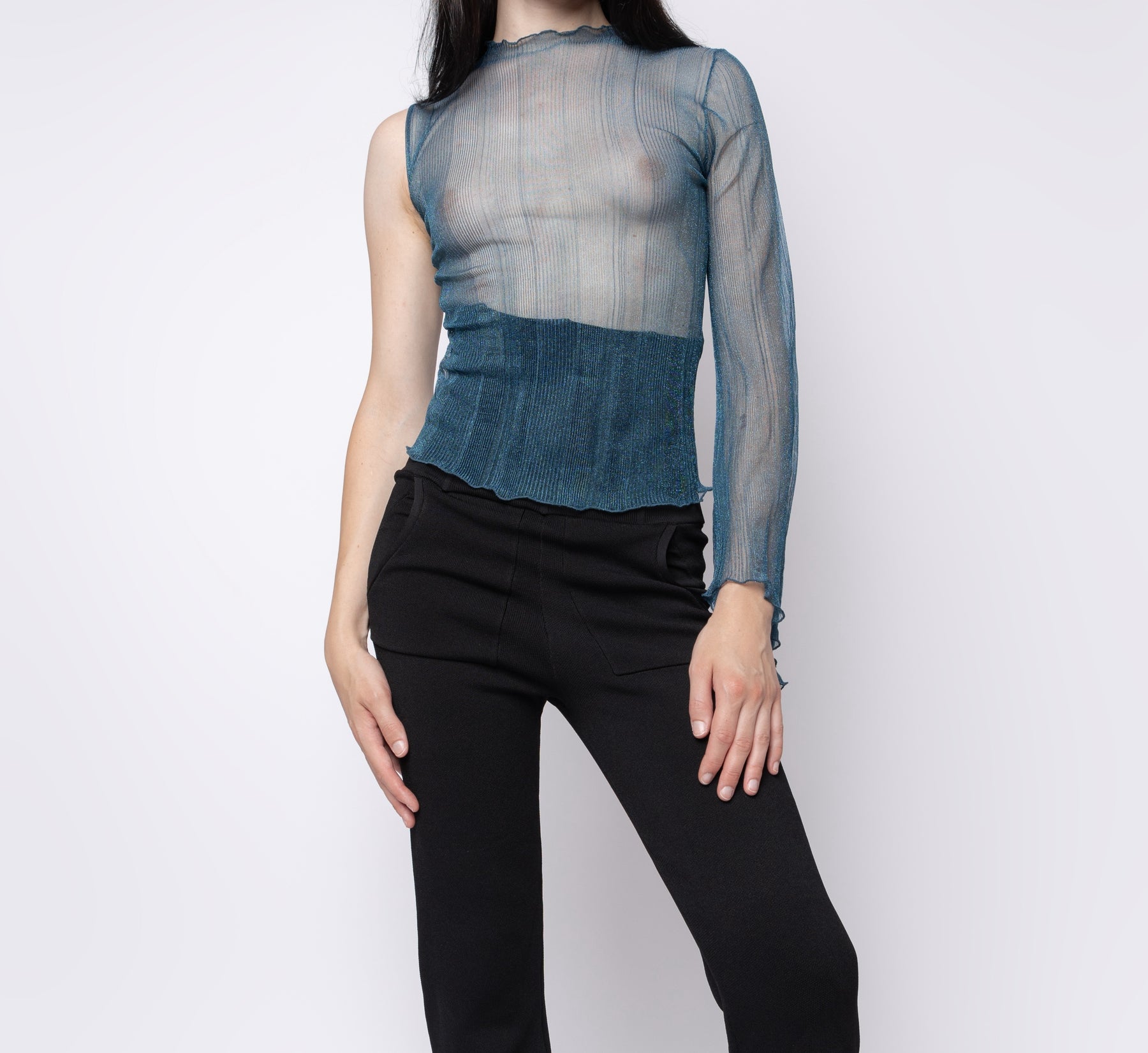 Sheer Knit One Sleeve Top