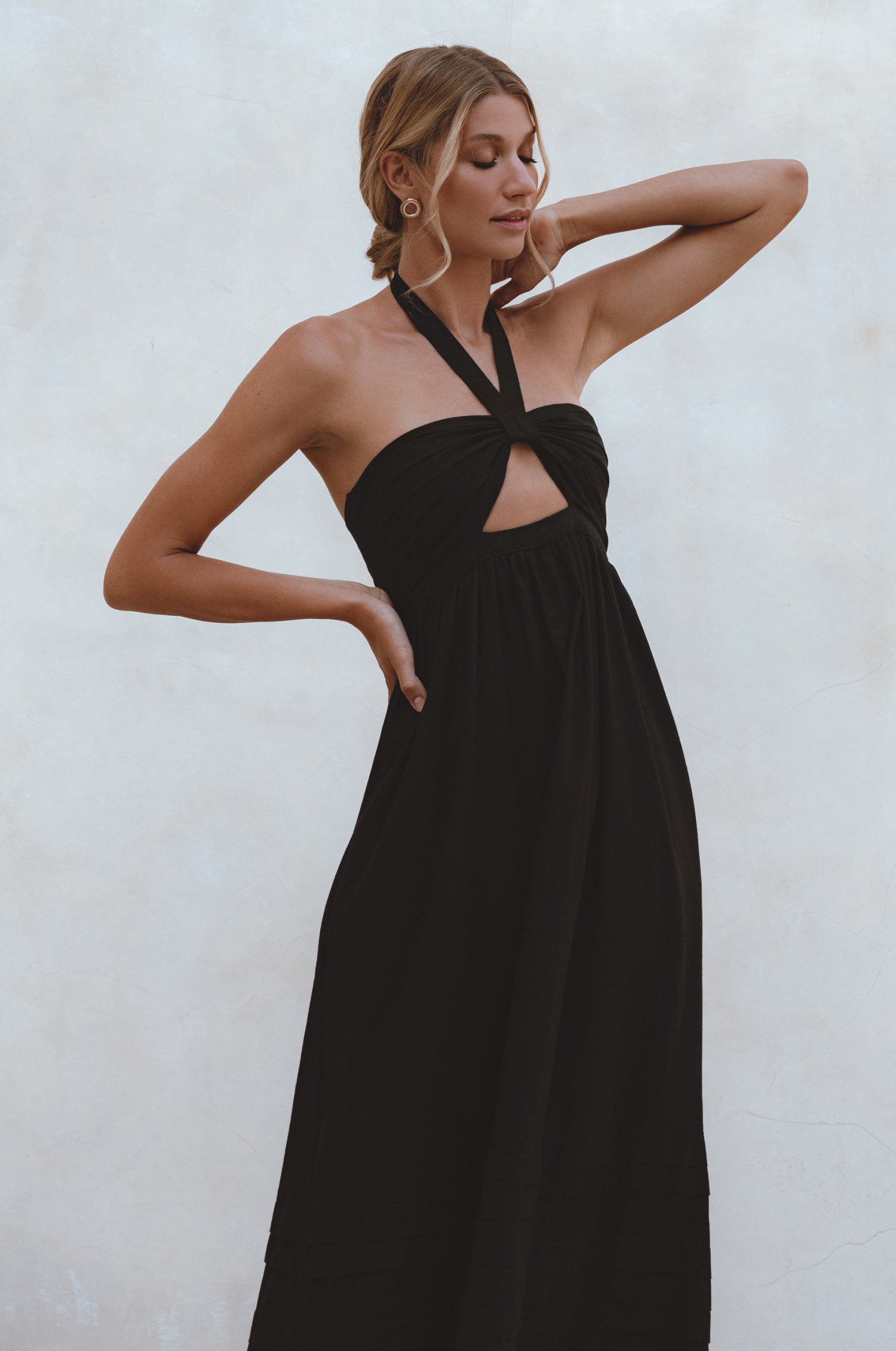 Penelope Halter Linen Maxi Dress - Black