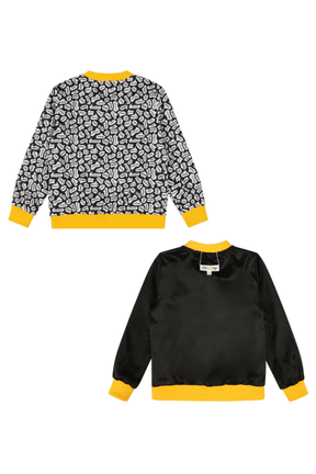 Kids Reversible Zip up Lightweight Bomber Jacket - Black/Yellow/Hello