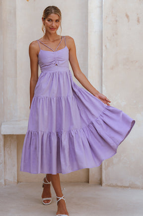 Rafaela Strappy Linen Midi Dress - Lavender