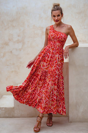 Cassandra One Shoulder Maxi Dress - Fireglow