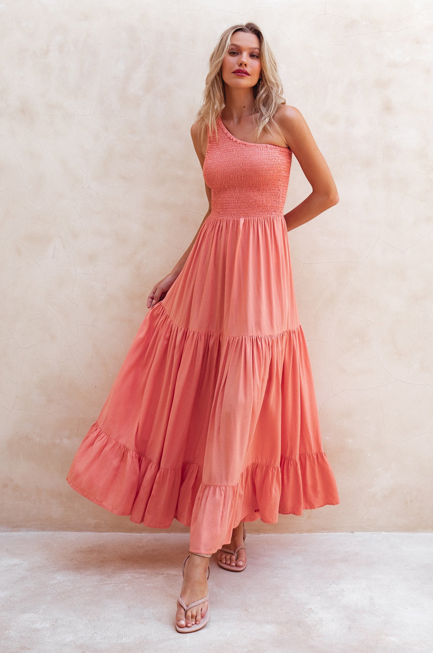 Cassandra One Shoulder Maxi Dress - Peach