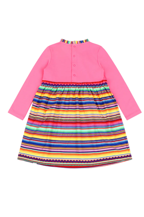 Mixed Up Clothing Girls Long Sleeve Ruffle Trim Dress Pink Multicolor Stripe