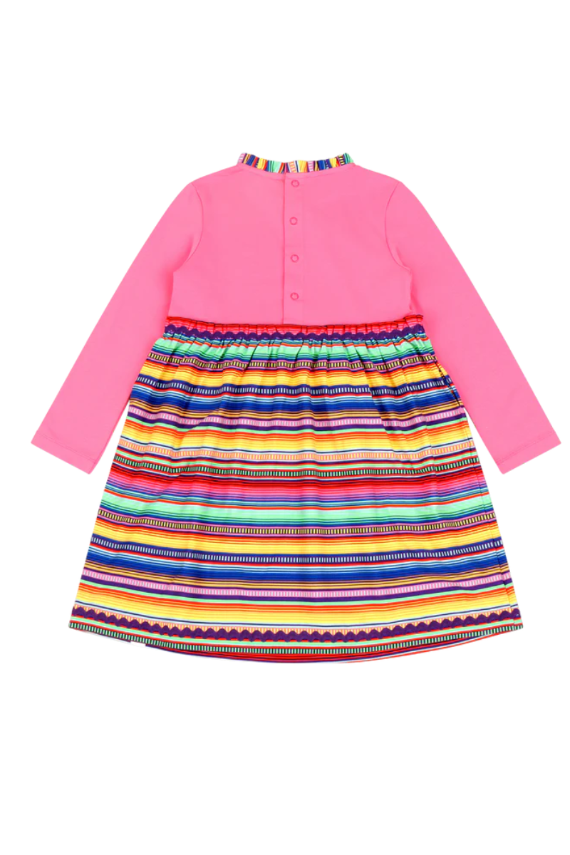 Mixed Up Clothing Girls Long Sleeve Ruffle Trim Dress Pink Multicolor Stripe