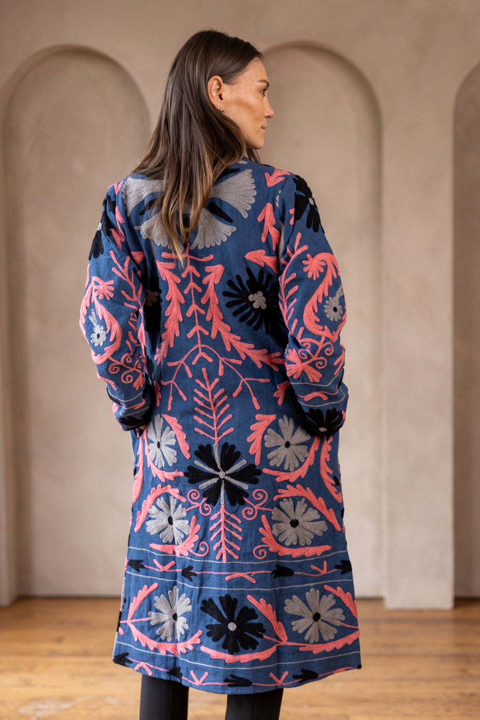 Malika Coats - Blue with Multi Color Embroidery