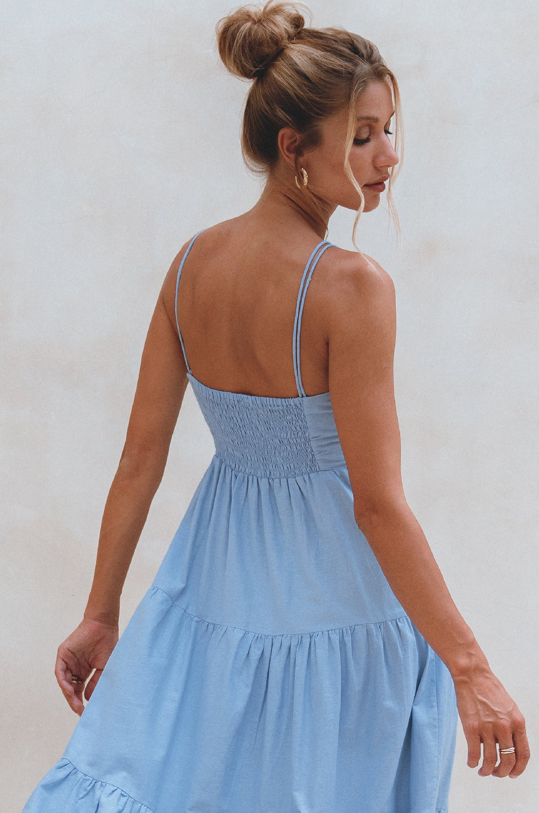 Rafaela Strappy Linen Midi Dress - Crystal Blue