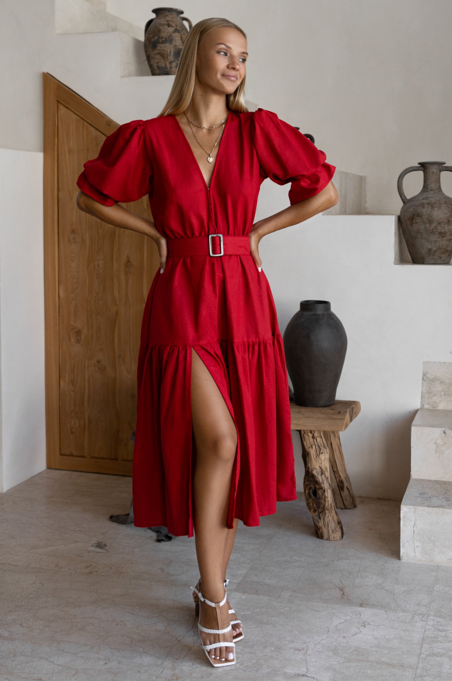 Peony Midi Dress - Red