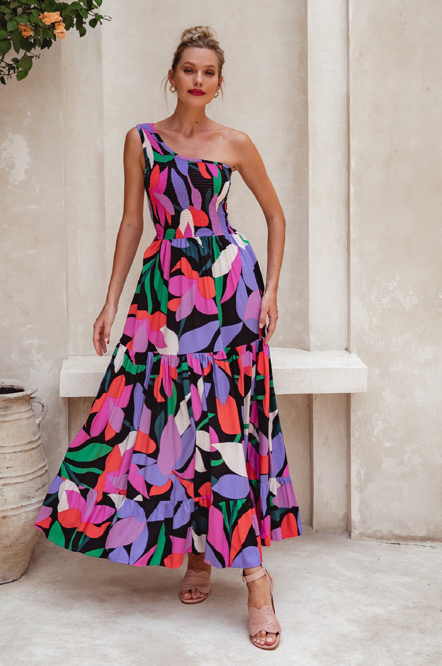 Cassandra One Shoulder Maxi Dress - Hawaii