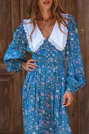 Glory Long Sleeve Midi Dress - Blue Provence