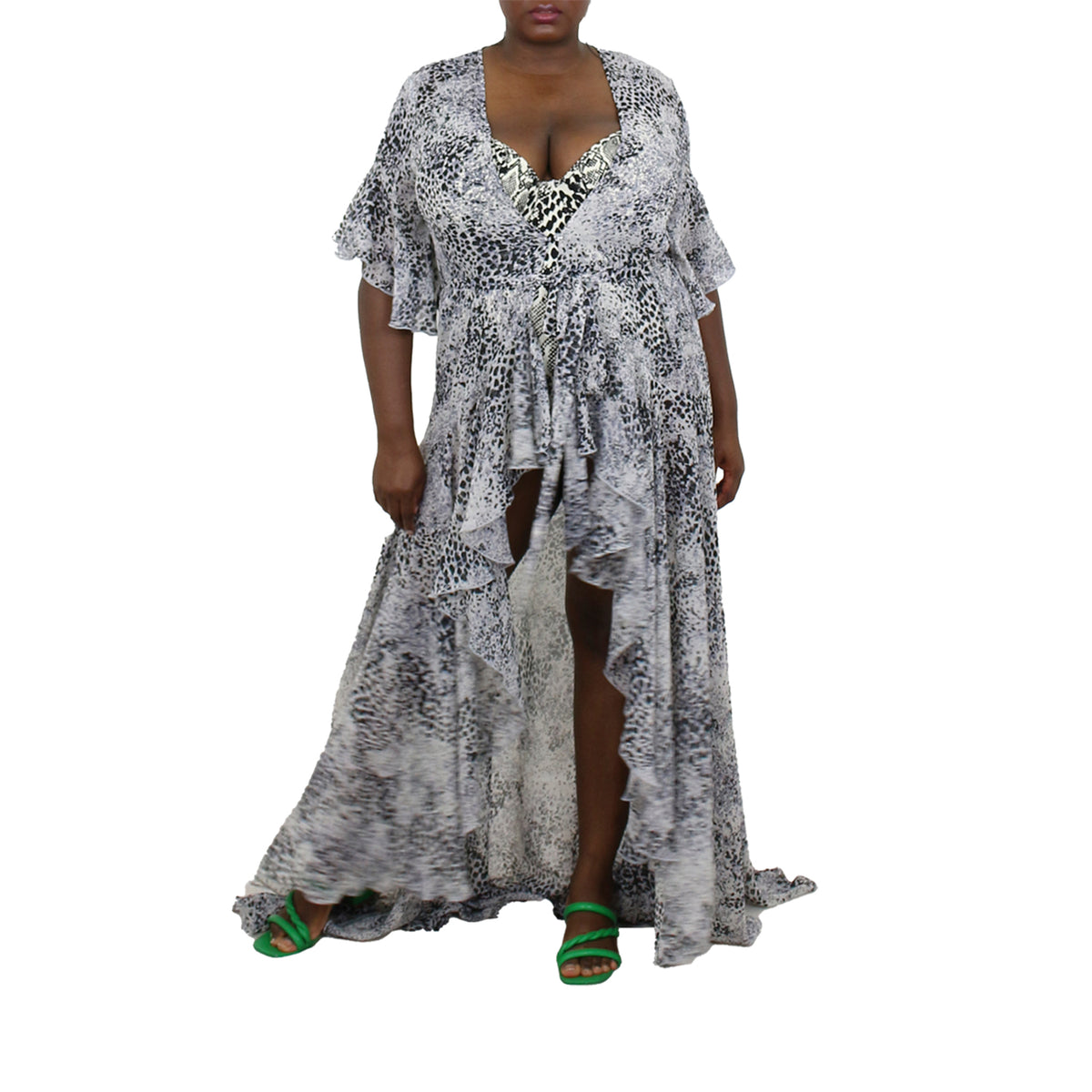 Korinne Standard Kaftan-Black & White Cheetah Print