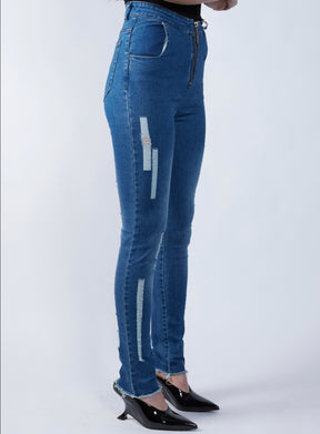 Geometric Distress Skinny Jean