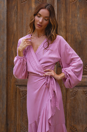 Golden Hour Wrap High Low Dress - Mauve