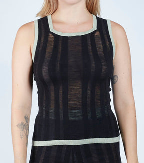 Ladder Knit Top  with Contrast Trim