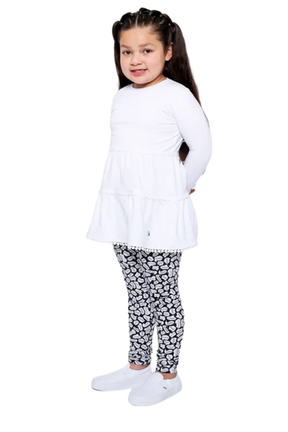 Mixed Up Clothing Girls Tiered Tunic and Legging Set White/Black/Hello