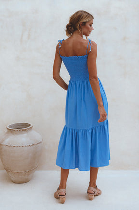 Paradiso Strappy Linen Midi Dress - Azure