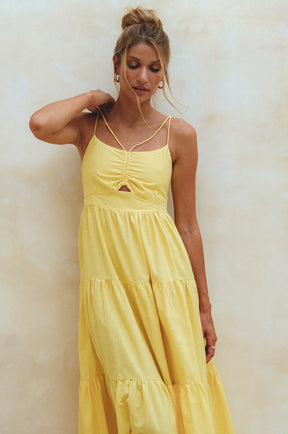 Rafaela Strappy Linen Midi Dress - Pineapple