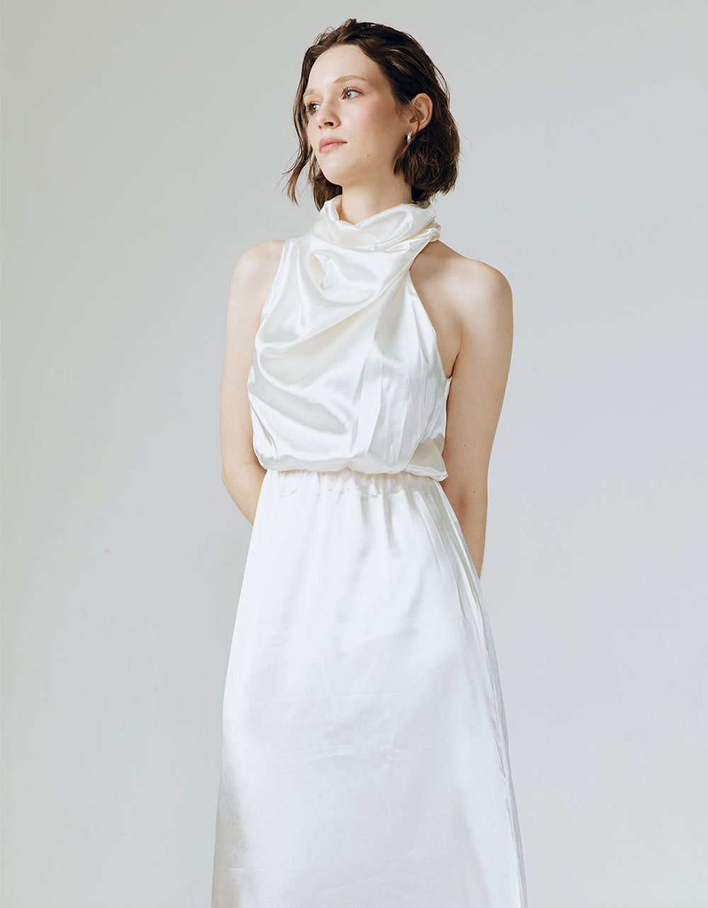 AMELIA RUFFLE NECK DRESS