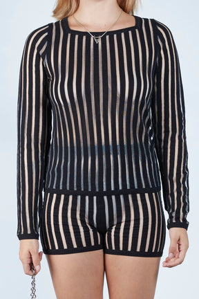 Transparent/Solid Striped Top