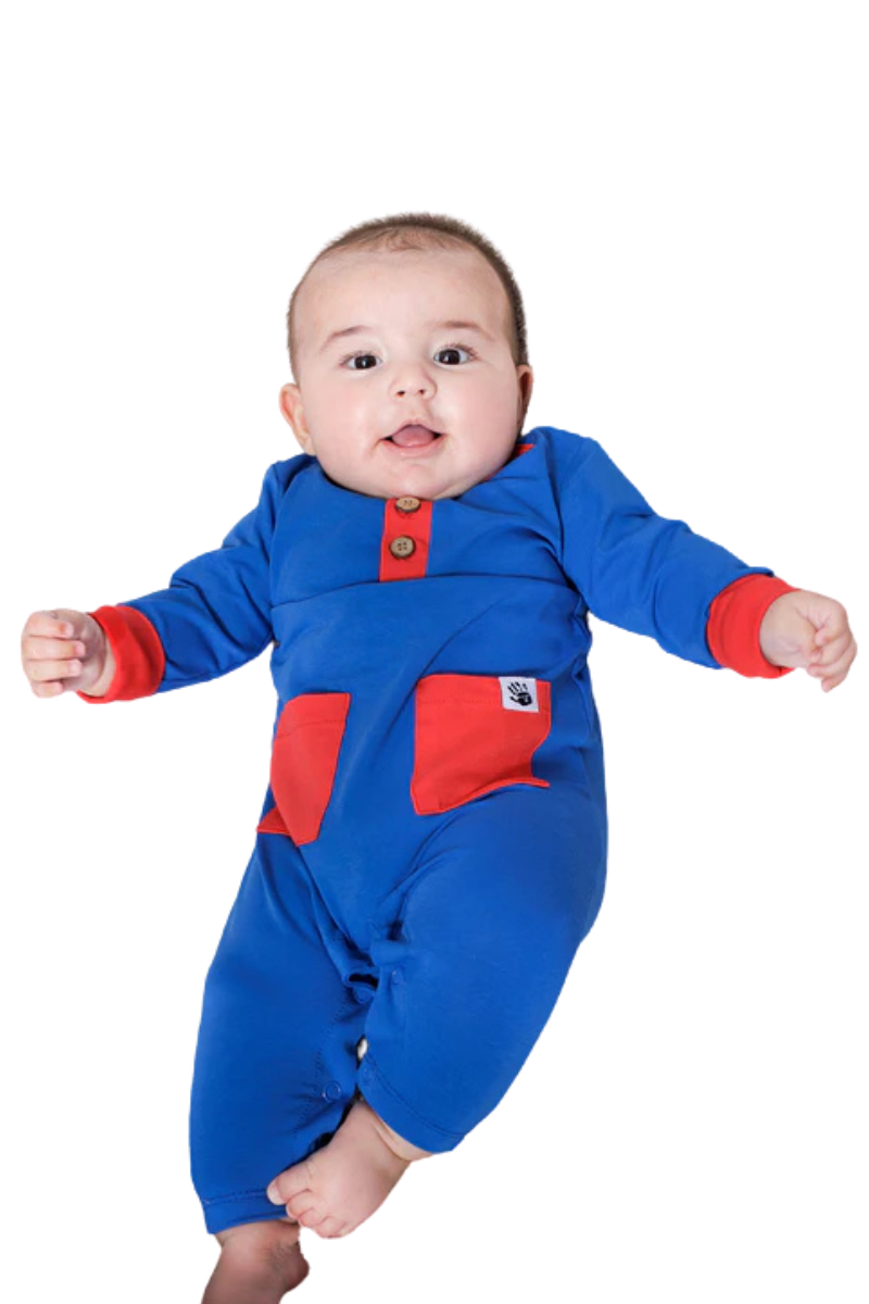 Mixed Up Clothing Baby Long Sleeve Button Front Romper Blue/Red