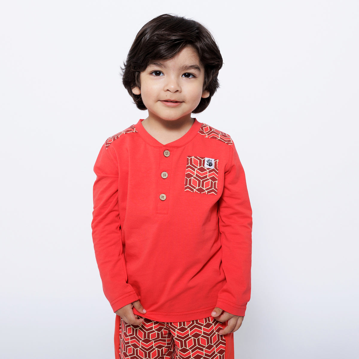 Mixed Up Clothing Boys Pocket Long-Sleeve Henley Shirt  Red Multicolor