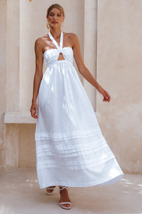 Penelope Halter Linen Maxi Dress - White