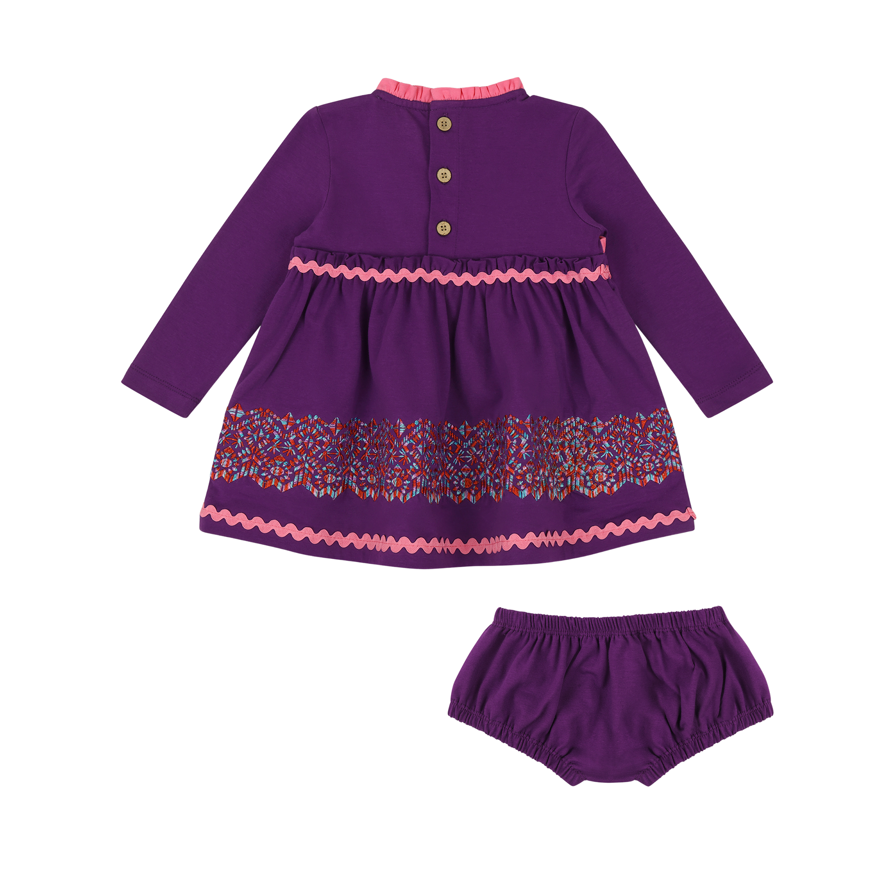 Mixed Up Clothing Long Sleeve Ruffle Trim Dress and Bloomer Set Purple Multicolor