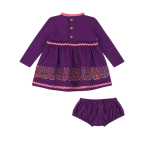 Mixed Up Clothing Long Sleeve Ruffle Trim Dress and Bloomer Set Purple Multicolor