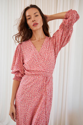 Set Sail Puff Sleeve Wrap Cotton Dress - Rose Fields