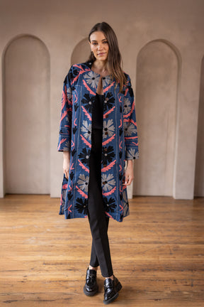 Malika Coats - Blue with Multi Color Embroidery