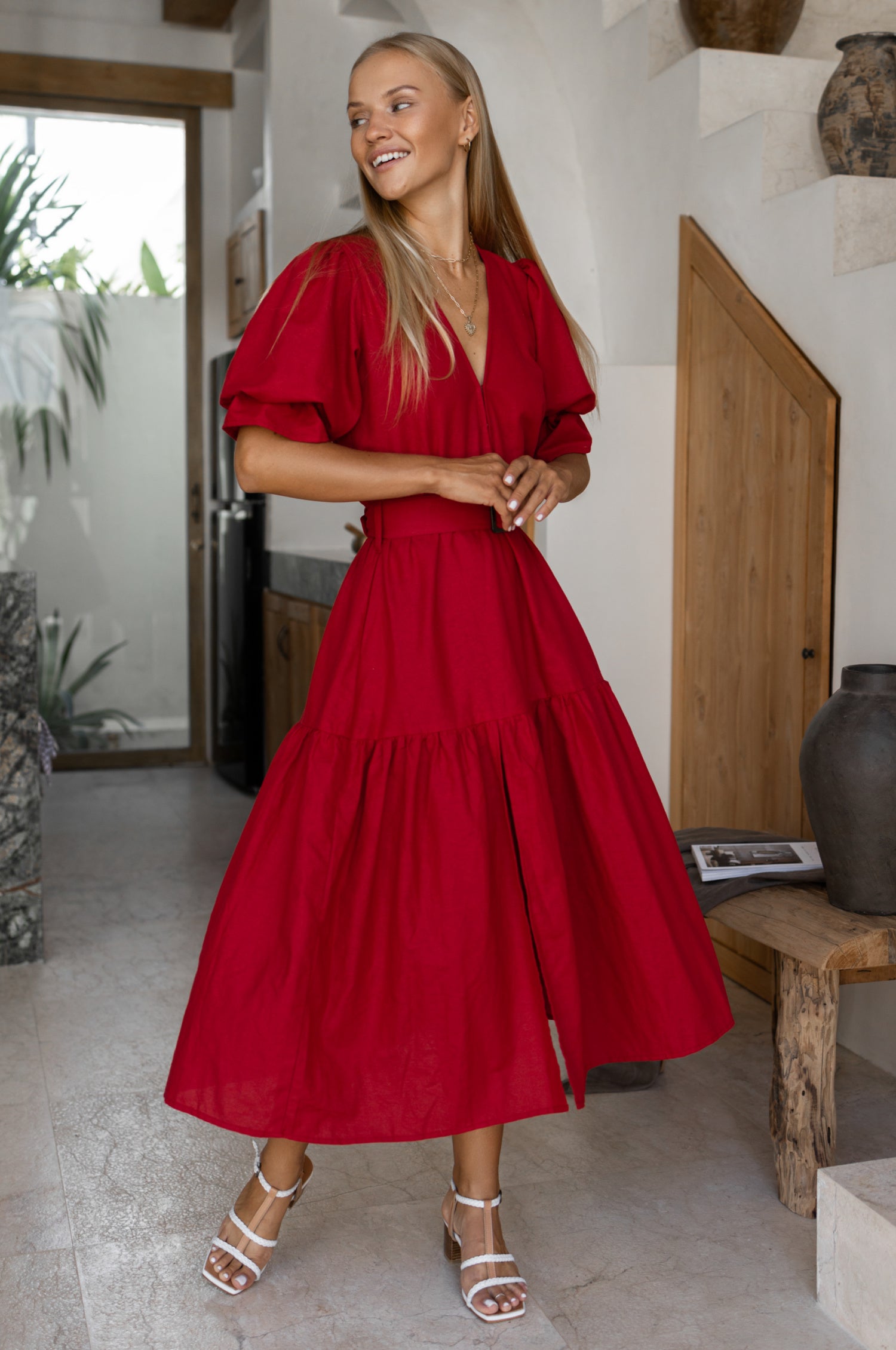 Peony Midi Dress - Red