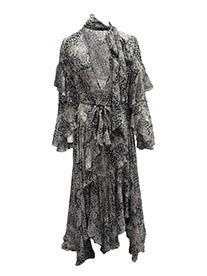 Korinne Deluxe Kaftan With Neck Tie-Black & White Cheetah Print