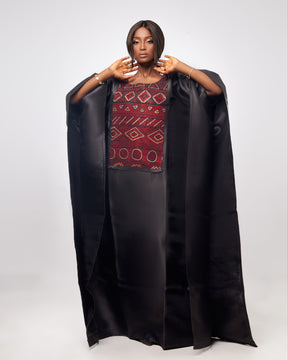 Black Jewelled Satin and African Print Dress Boubou