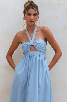 Penelope Halter Linen Maxi Dress - Crystal Blue