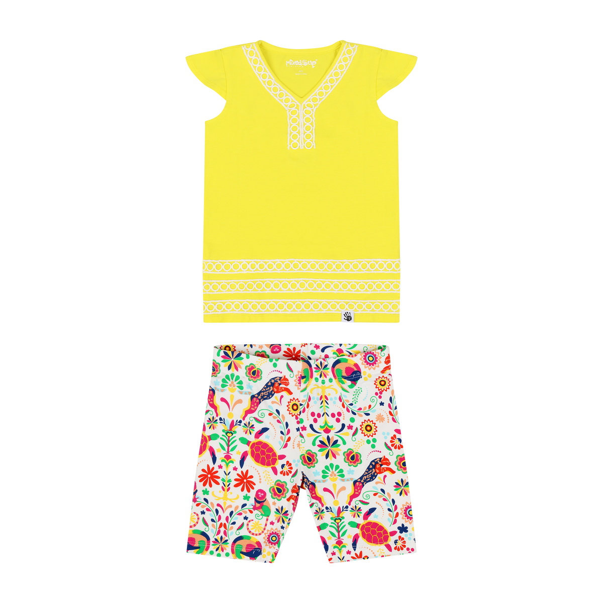 Mixed Up Clothing Girls Burda Tunic & Short Set - Blazing Yellow/Animal Arabesque