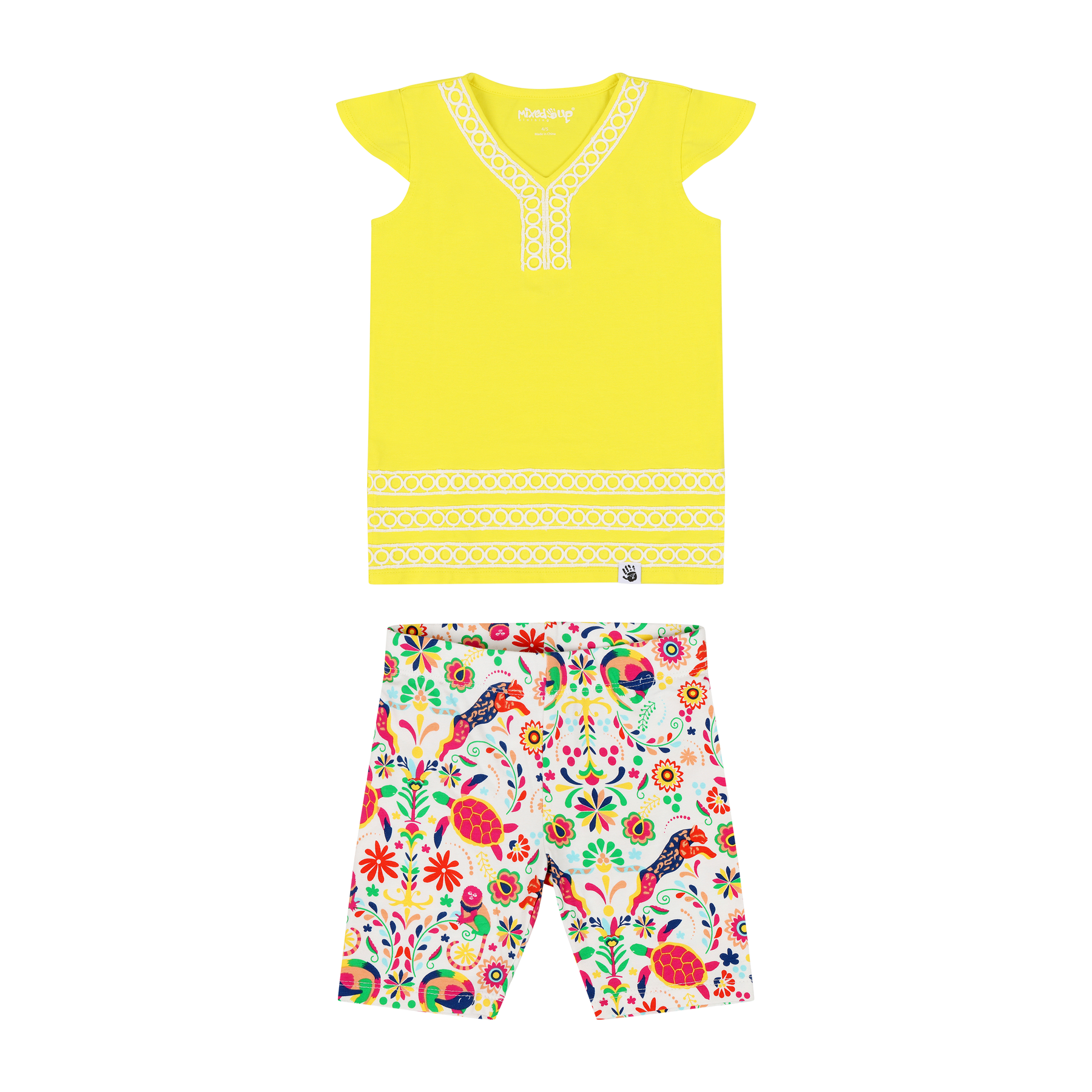 Mixed Up Clothing Girls Burda Tunic & Short Set - Blazing Yellow/Animal Arabesque