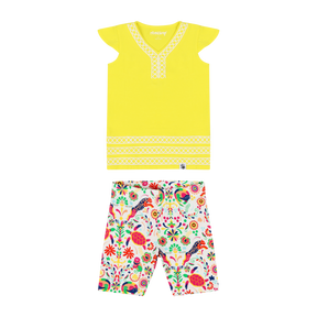 Mixed Up Clothing Girls Burda Tunic & Short Set - Blazing Yellow/Animal Arabesque